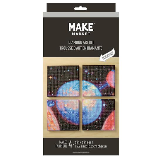 6" x 6" Planets 4-Piece Stretched Canvas Diamond Art Kit by Make Market®